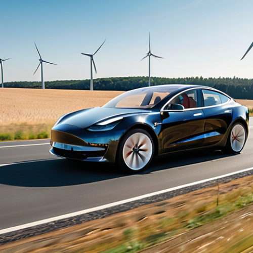 Home 1 **
"Tesla Model 3 driving on a German Autobahn, showcasing its long-range capability. Background should include wind turbines and a modern Supercharger station. Emphasize the car's sleek design and the feeling of effortless speed. Sunny day."
**