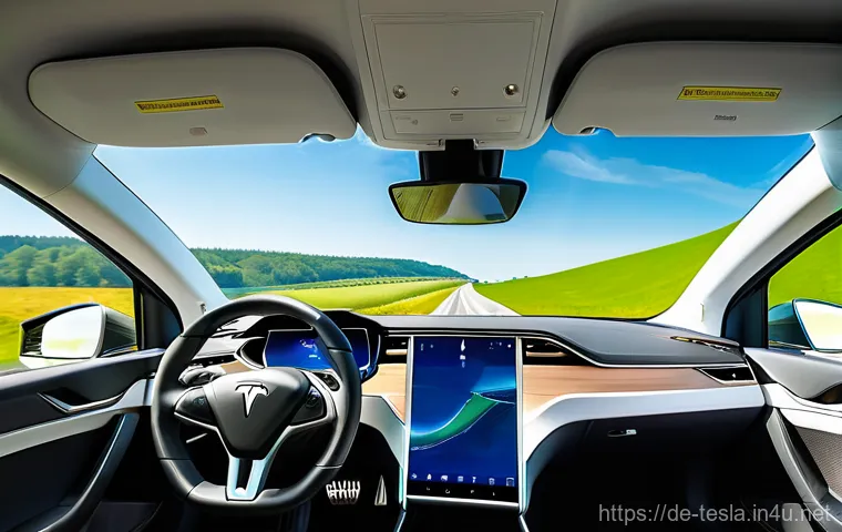 테슬라 오토파일럿과 풀 셀프 드라이빙 차이 - **Prompt:** A modern, elegant Tesla car is effortlessly driving itself down a wide, multi-lane Germa...