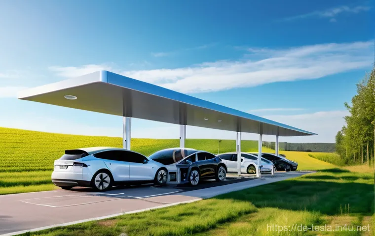 테슬라 슈퍼차저 네트워크 확장 계획 - **Prompt 2: Advanced V4 Supercharger in Urban Germany**
    "A sophisticated, medium-close-up shot f...
