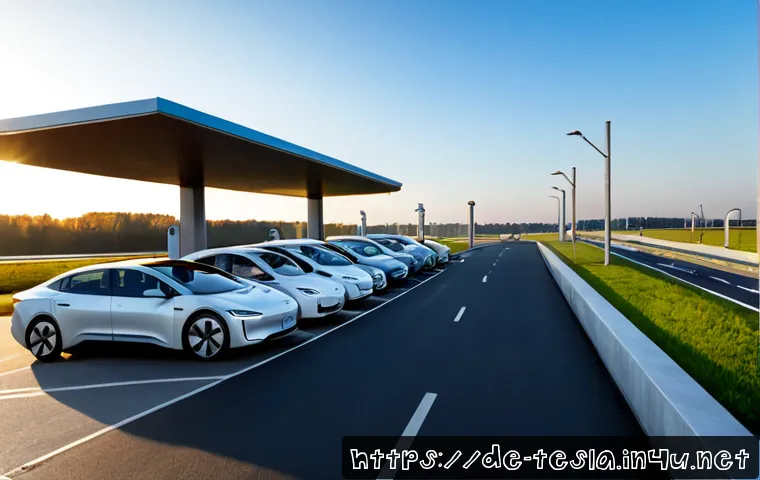 Home 17 테슬라 전기차의 글로벌 시장 점유율 - Photorealistic wide-angle scene of a sleek unbranded electric sedan charging beside a modern German ...